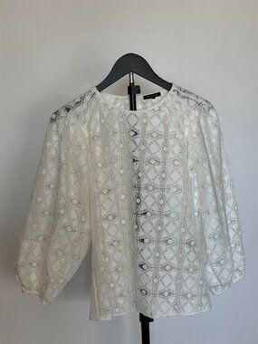 Massimo Dutti White Lace Balloon Sleeve Blouse
